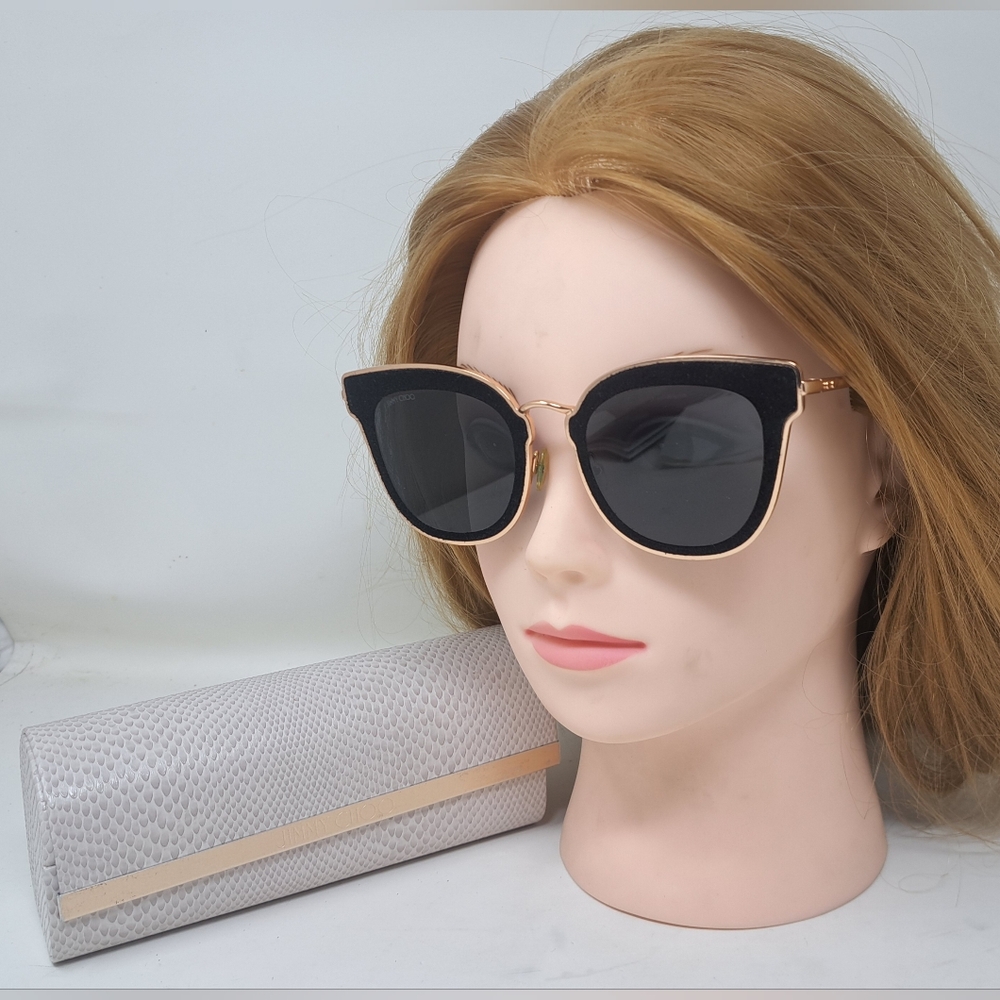 Jimmy Choo Sunglasses Gold Black Wayfarer Full Rim Niles/S RHL2K 63MM 63-12-140